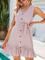 Robe dété Robe de plage en polyester à pois et col en V rose