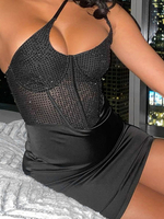 Robe dété Robe de plage en polyester à une épaule noire