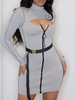 Robe dété Robe de plage en polyester gris clair à col montant