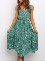 Robe dété Robe de plage en polyester imprimé à bretelles vertes