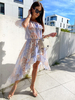 Robe dété Robe de plage en polyester imprimé col bateau bleu ciel clair