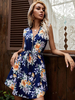 Robe dété Robe de plage en polyester imprimé floral bleu royal