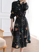 Robe dété Robe de plage en polyester imprimé noir à col rabattu