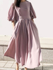Robe dété Robe de plage en polyester rose clair à col bijou