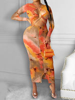Robe dété Robe de plage longue orange à col bijou