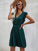 Robe dété Robe de plage midi en polyester plissée sans manches à col en V vert foncé