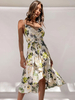 Robe dété Robe de plage moyenne blanche à col en V et imprimé floral