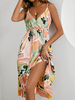Robe dété Robe de plage moyenne rose à imprimé floral et col en V