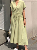 Robe dété Robe de plage noire en polyester à col en V