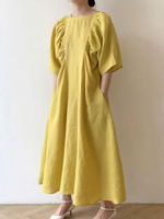 Robe dété Robe de plage plissée en polyester vert clair à col bijou