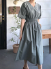 Robe dété Robe de plage verte en polyester à col en V