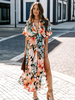Robe dété Robe longue de plage bleue à imprimé floral et col en V