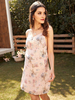Robe dété Robe mi-longue rose à col bénitier plissé à motif floral en polyester