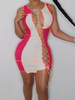 Robe dété rose bretelles col en polyester bicolore robe de plage