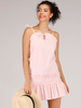 Robe dété rose bretelles col sans manches en polyester noué robe de plage midi