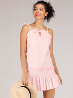 Robe dété rose bretelles col sans manches en polyester noué robe de plage midi