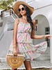 Robe dété rose bretelles col volants robe de plage midi en polyester imprimé floral