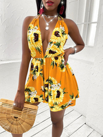 Robe dété Tournesol Halter Jaune Robe de plage en polyester à col en V