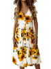 Robe dété Tournesol Noir Col V Polyester Manches Courtes Robe de Plage