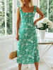 Robe dété verte à encolure carrée et imprimé floral