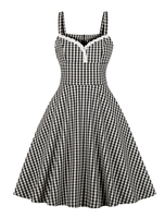Robe dété vintage à carreaux des années 1950 en dentelle Applique sans manches