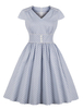 Robe dété vintage des années 1950 bleu polka dot col v manches courtes femmes robe swing