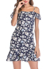 Robe dété Volants Imprimé Floral Mousseline Robe de Plage Épaule Froide