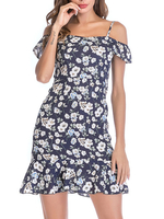 Robe dété Volants Imprimé Floral Mousseline Robe de Plage Épaule Froide