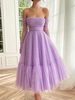 Robe de bal à paillettes col bateau tulle longueur cheville robe mi-longue