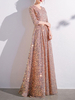 Robe de bal à paillettes col en V demi-manches robes de soirée