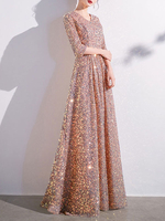 Robe de bal à paillettes col en V demi-manches robes de soirée