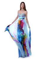 Robe de bal 2021 A-ligne en chiffon encolure en coeur imprimé fleuri Milanoo