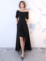 Robe de bal 2021 Robes longues Noir Asymétrique mi-manches robe de soirée formelle
