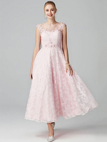 Robe de bal 2022 A-ligne bijou cou cheville longueur sans manches fermeture éclair dentelle robes de soirée