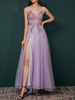 Robe de bal 2022 A-ligne col en v avec train sans manches fermeture éclair perlée polyester robes de soirée formelles
