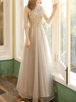 Robe de bal 2022 bijou cou cheville longueur demi manches fermeture éclair appliques polyester robes de soirée formelles