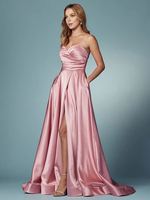 Robe de bal 2025 A-ligne décolleté en cœur satin sans manches poches robes de soirée