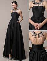 Robe de bal A-ligne asymétrique en taffetas noir avec perles Robes pour les invités de mariage Milanoo