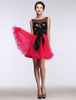 Robe de bal A-ligne avec paillettes rose col rond et noeud mini