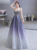 Robe de bal A-ligne bretelles chérie col sans manches métallique dégradé couleur étage longueur robes de soirée formelles