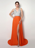 Robe de bal A-ligne chiffon orange col V fendu traîne