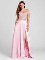 Robe de bal A-ligne col bateau dentelle sans manches dos nu fendu devant tissu satin dentelle robes de soirée roses