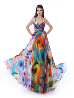 Robe de bal A-ligne en chiffon à bretelles imprimé fleuri Milanoo
