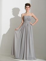 Robe de bal A-ligne en chiffon argent bustier plissé longueur plancher