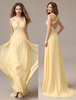 Robe de bal A-ligne en chiffon jonquille col maillot de bain avec applique à traîne