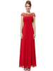 Robe de bal A-ligne en dentelle col rond creusé longueur plancher