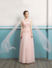 Robe de bal A-ligne en tulle col rond avec perles longueur plancher