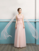 Robe de bal A-ligne en tulle col rond avec perles longueur plancher