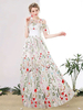 Robe de bal A-ligne en tulle ivoire col rond avec dentelle longueur plancher