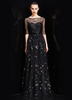 Robe de bal A-ligne en tulle noir Cou translucide avec paillettes longueur plancher